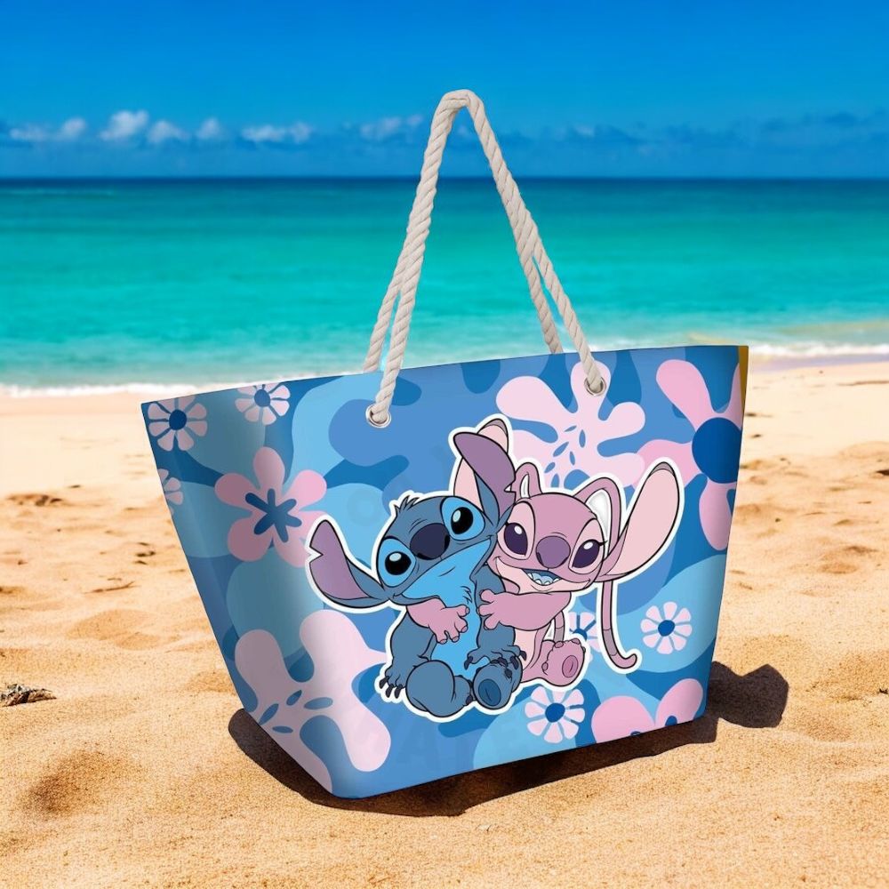Increíble Bolsa Playa Hug Stitch Disney - Espaciosa 37x52x17cm