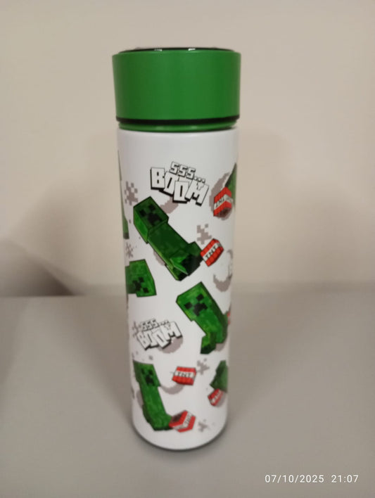 🎮 TERMO MINECRAFT ORIGINAL 450ml + Termómetro ⚡ ¡Perfecto para Pequeños Gamers! Mantiene Frío Todo el Día