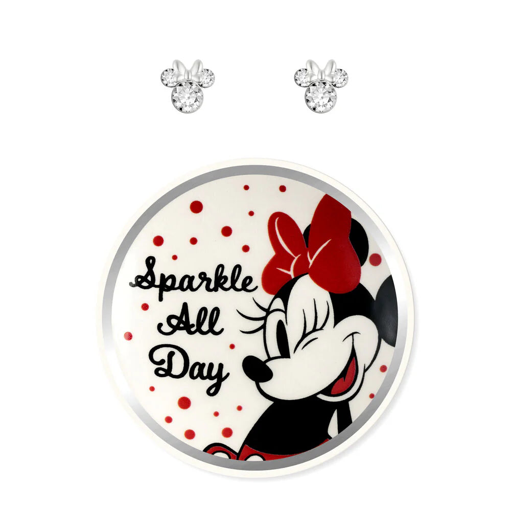Set Pendientes Plato Minnie Disney - Bisutería Plata + Bandeja Oficial