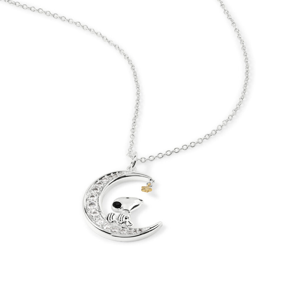 Collar Colgante Snoopy Luna - Cadena Ajustable 18" Piedras Brillantes Peanuts