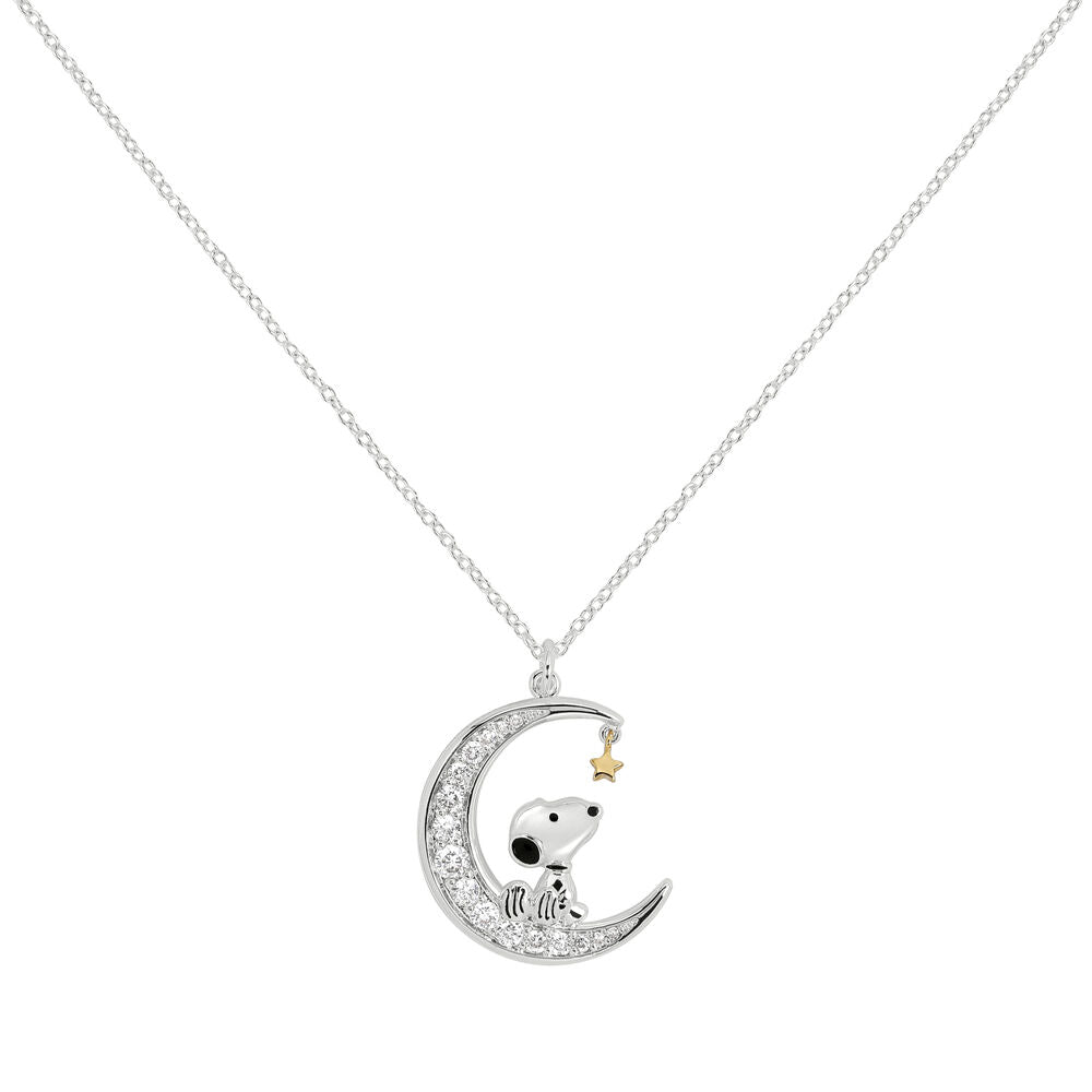 Collar Colgante Snoopy Luna - Cadena Ajustable 18" Piedras Brillantes Peanuts