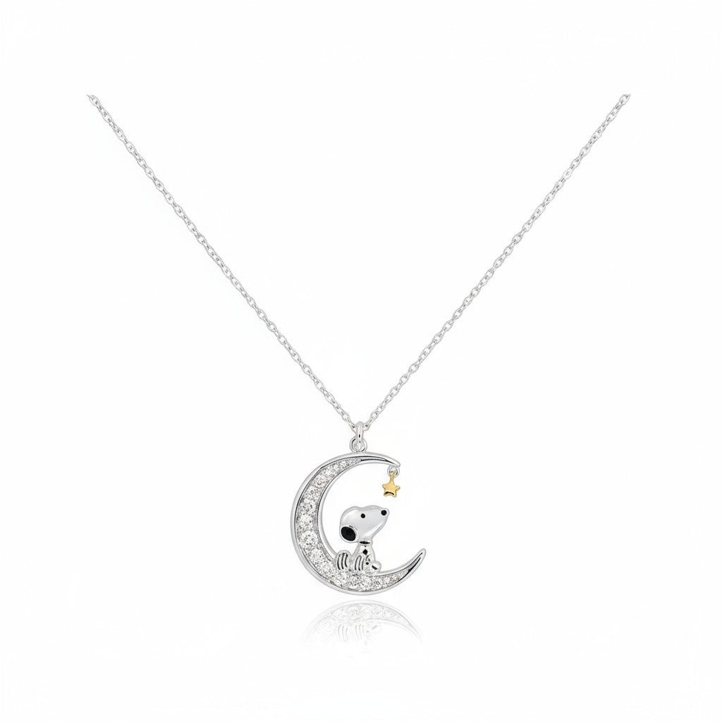 Collar Colgante Snoopy Luna - Cadena Ajustable 18" Piedras Brillantes Peanuts