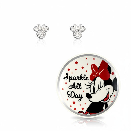 Set Pendientes Plato Minnie Disney - Bisutería Plata + Bandeja Oficial