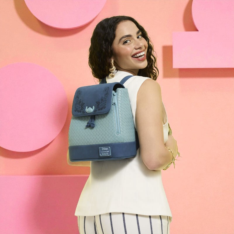 Loungefly Mini Mochila Stitch Azul Disney – Oficial 26cm con Bordado y Relieve