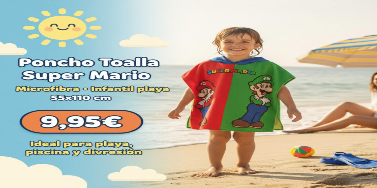 Poncho toalla Super Mario Bros microfibra 55x110 cm – Infantil playa