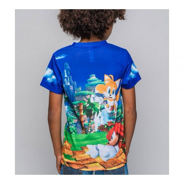 Camiseta niño infantil de Manga Corta Infantil Sonic Azul 12 Años - Marca Cerdá