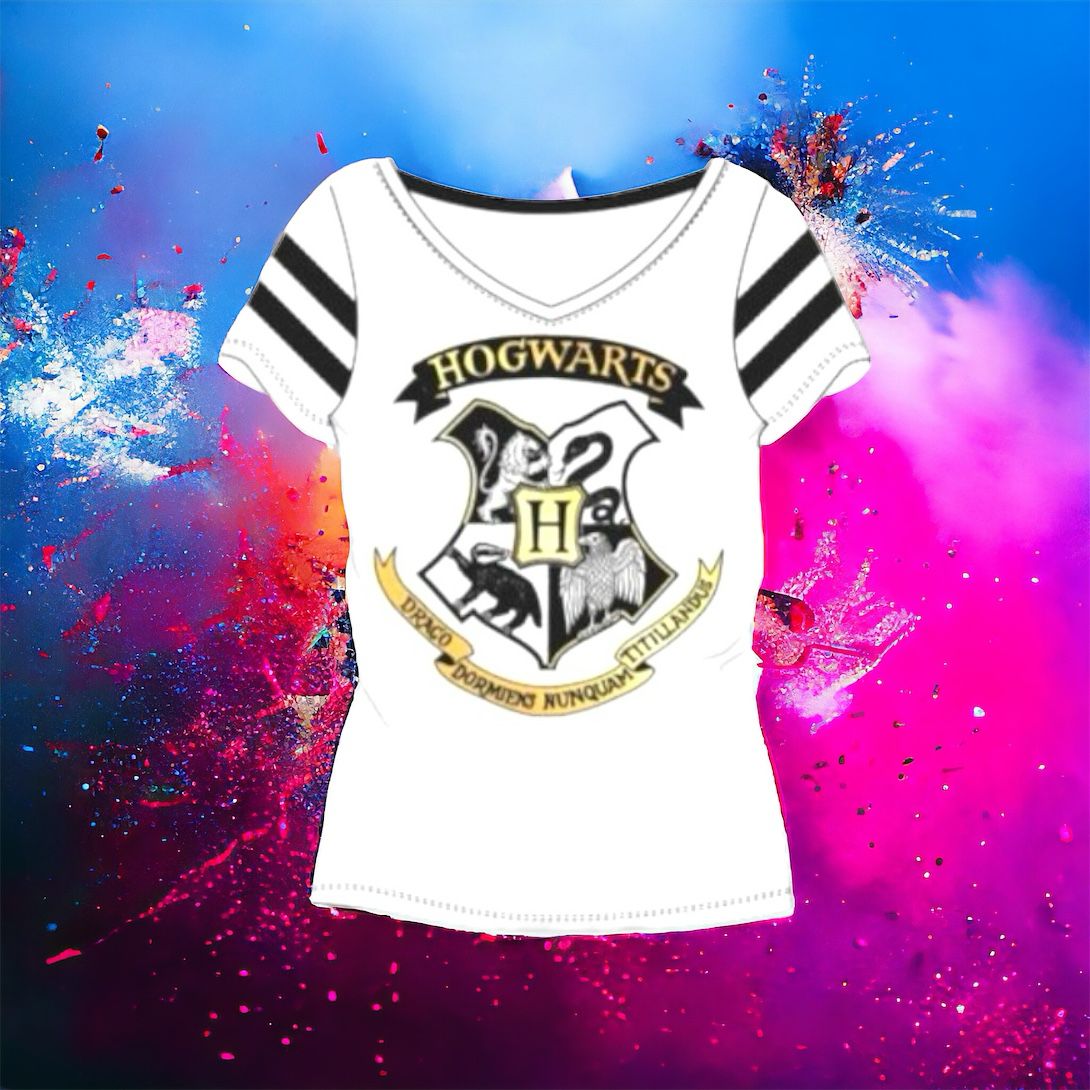 Harry Potter Women's T-Shirt Hogwars Crest Gold Logo 100% Cotton - E Plus M Gift for Women