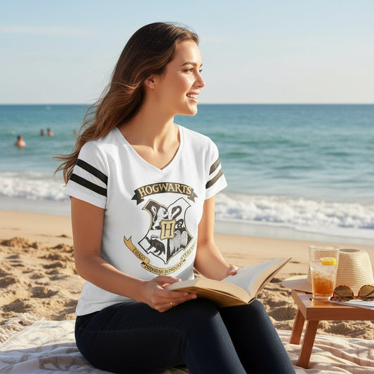 Samarreta Dona Harry Potter Escut Hogwars Logo Daurat 100% Cotó - regal per a dona