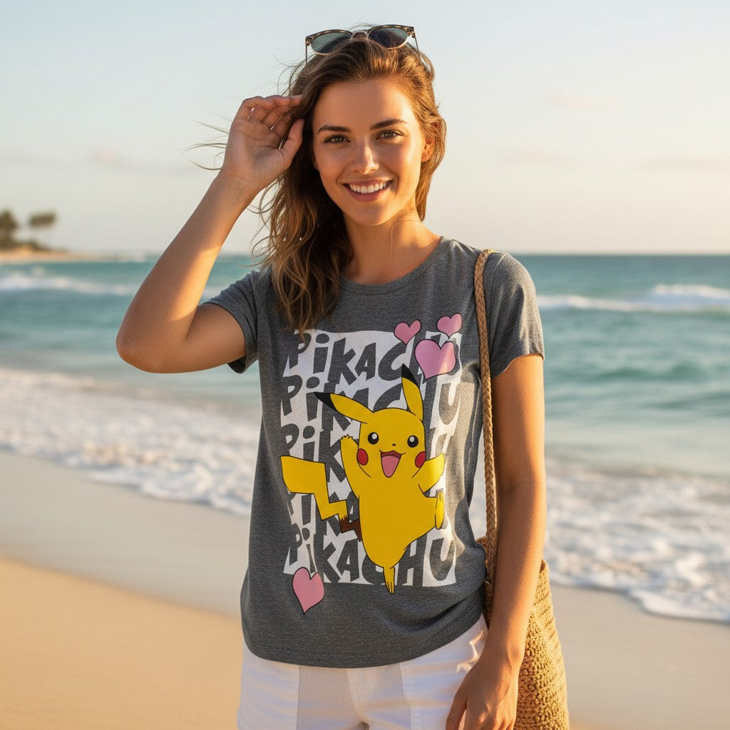 Samarreta dona Pokémon Pikachu Love Bioworld Talla L 100% Cotó regal per a dona