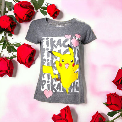 Pokémon Pikachu Love Bioworld Girl T-Shirt Size L 100% Cotton