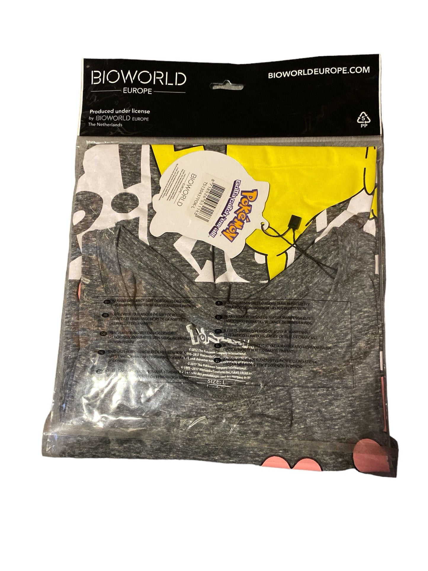 Pokémon Pikachu Love Bioworld Girl T-Shirt Size L 100% Cotton