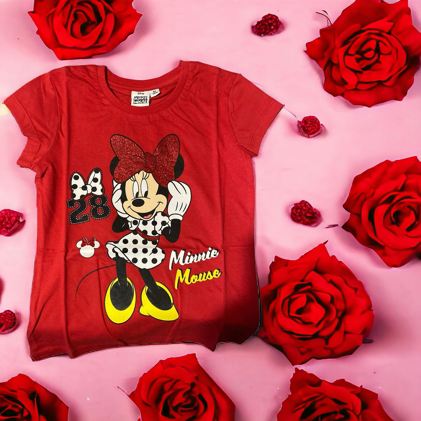 Minnie Mouse Short Girl T-Shirt Girl 8 Years - Red - 100% Cotton Cerda Group - Gift