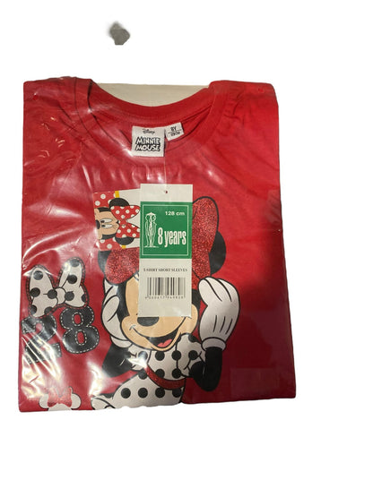 Minnie Mouse Short Girl T-Shirt Girl 8 Years - Red - 100% Cotton Cerda Group - Gift