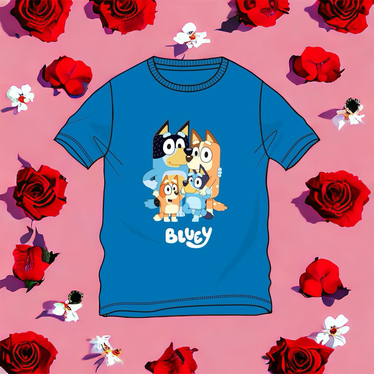 Camiseta infantil Niño y niña Bluey Azul 100% Algodón - Tallas 3-8 Años - Alta Calidad Moose Toys - regalo para niño