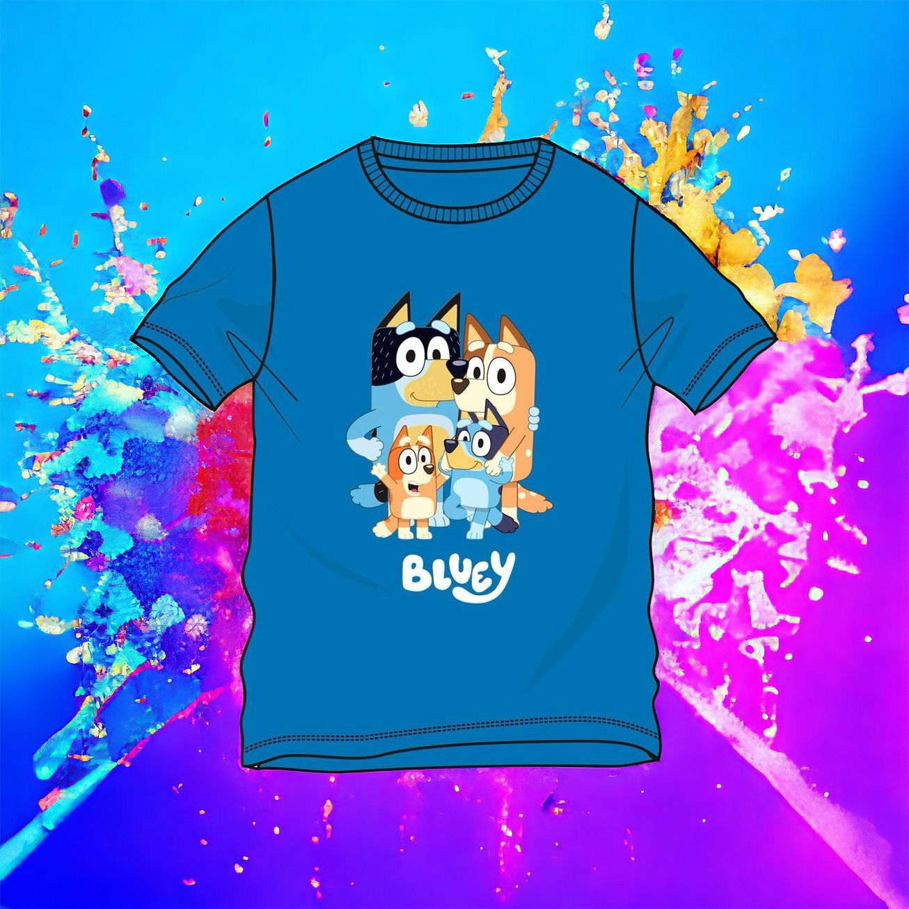 Camiseta infantil Niño y niña Bluey Azul 100% Algodón - Tallas 3-8 Años - Alta Calidad Moose Toys - regalo para niño