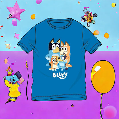 Camiseta infantil Niño y niña Bluey Azul 100% Algodón - Tallas 3-8 Años - Alta Calidad Moose Toys - regalo para niño