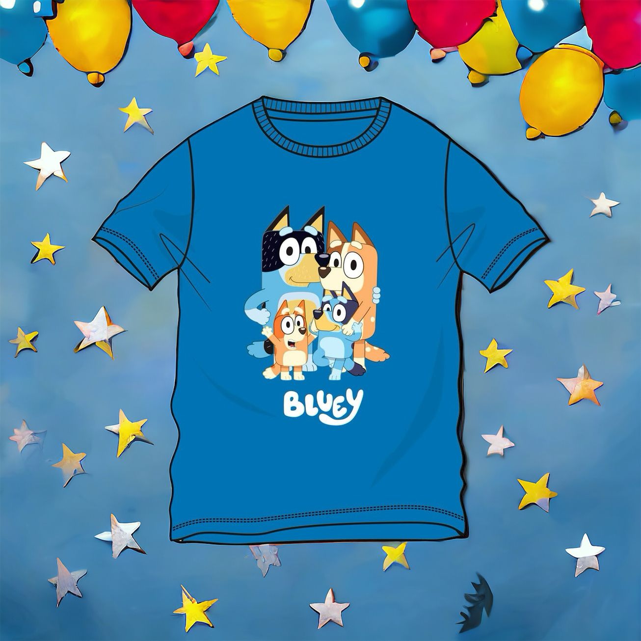 Camiseta infantil Niño y niña Bluey Azul 100% Algodón - Tallas 3-8 Años - Alta Calidad Moose Toys - regalo para niño