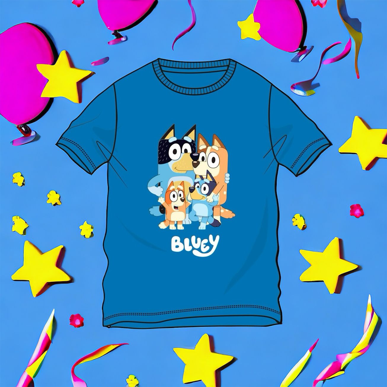 Camiseta infantil Niño y niña Bluey Azul 100% Algodón - Tallas 3-8 Años - Alta Calidad Moose Toys - regalo para niño