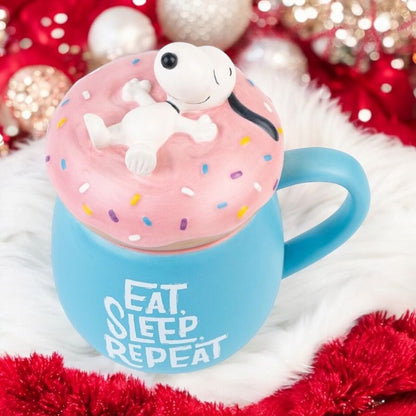 Taza 3D desayuno cafe Eat Sleep Repeat Snoopy 500ml regalo para mujer