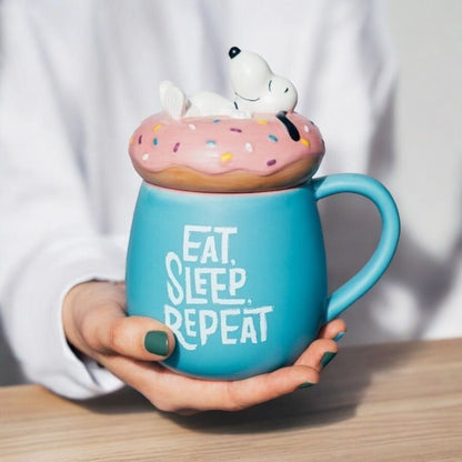 Taza 3D desayuno cafe Eat Sleep Repeat Snoopy 500ml regalo para mujer