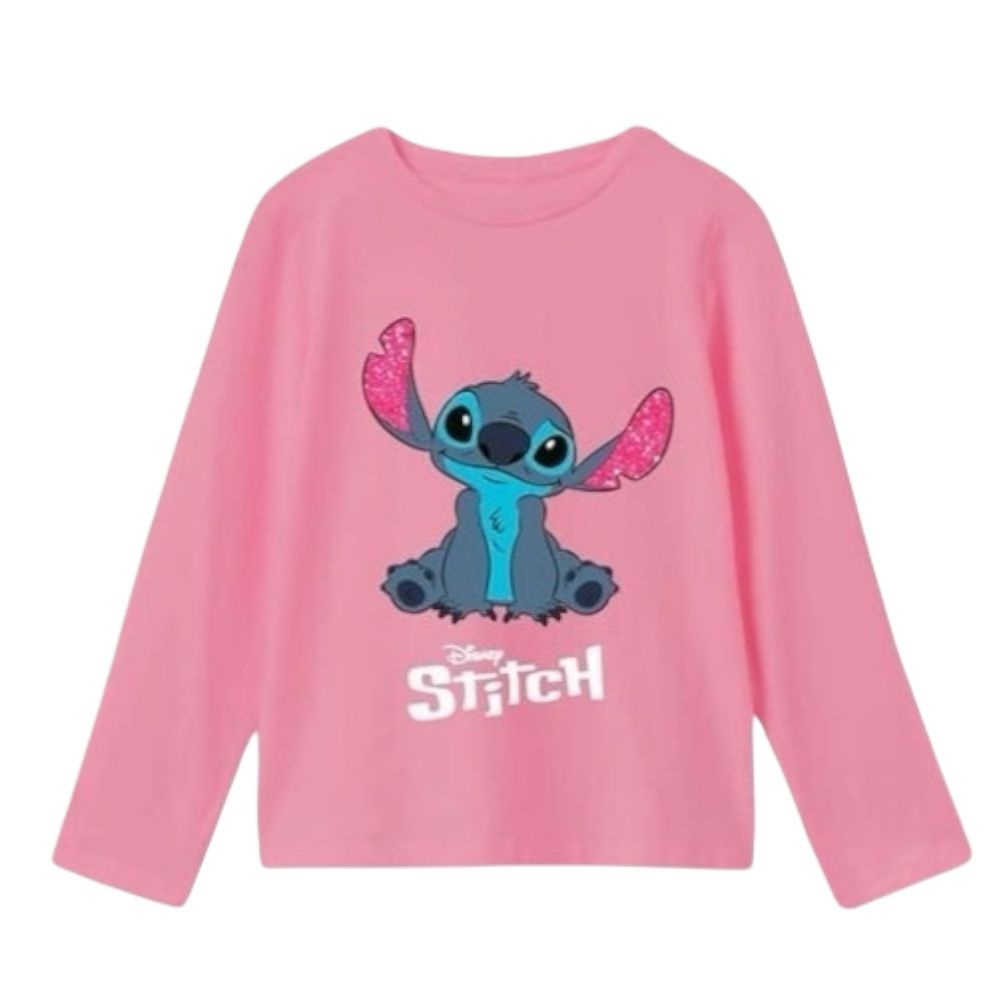 Camiseta manga larga rosa licencias   Stitch  niña algodón 100%