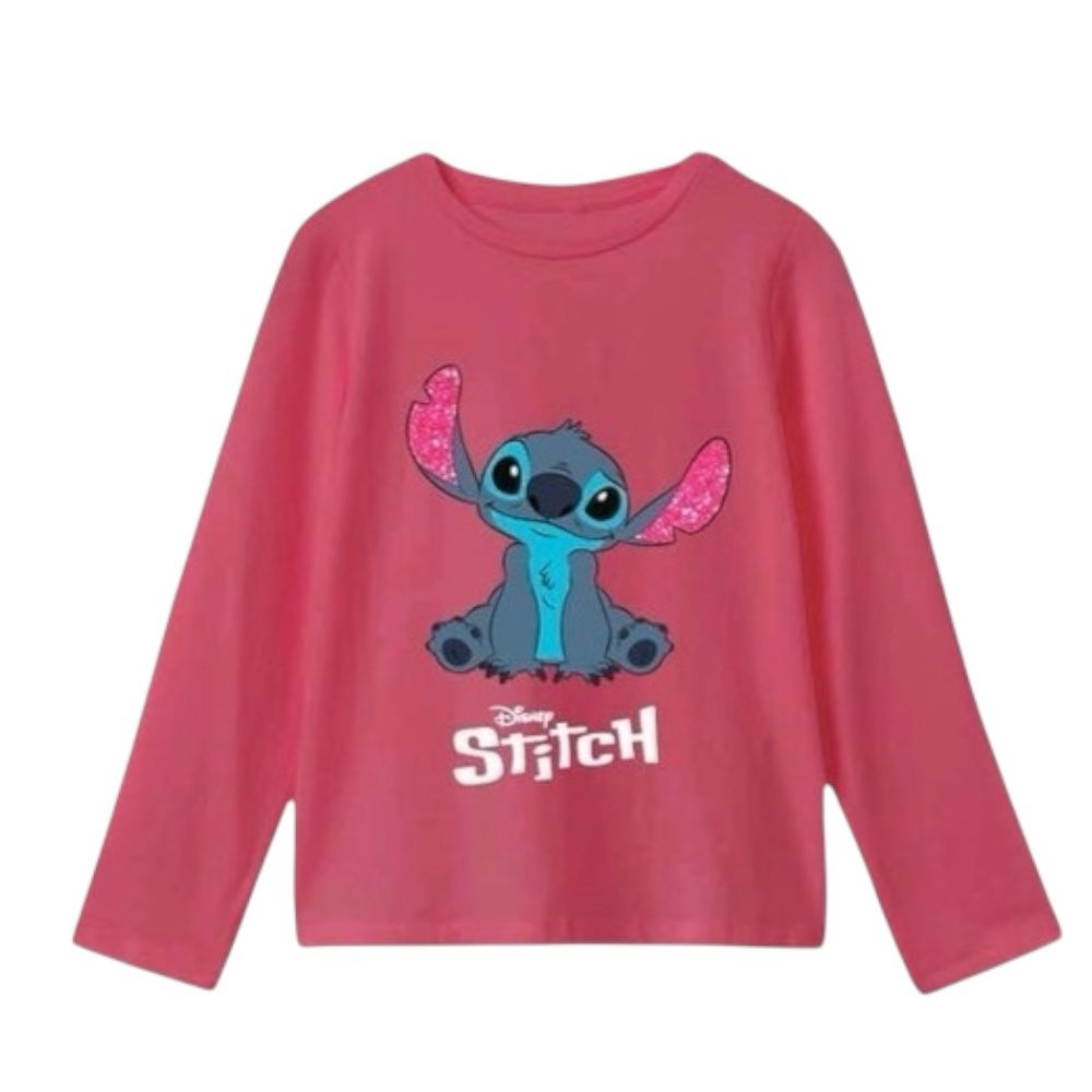 Camiseta manga larga fucsia licencias   Stitch  niña algodón 100%