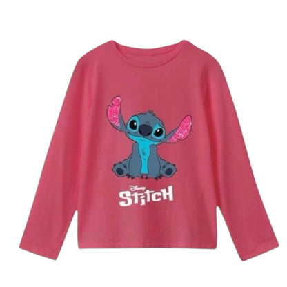 Camiseta manga larga fucsia licencias   Stitch  niña algodón 100%