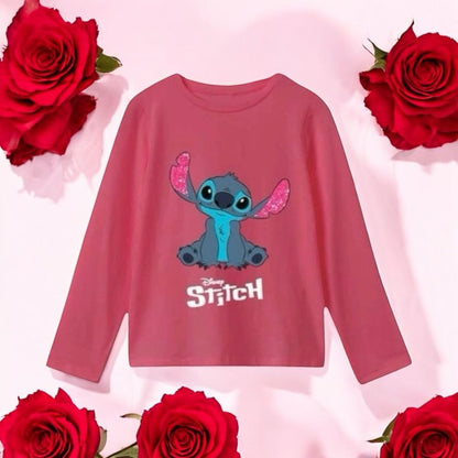 Camiseta manga larga fucsia licencias   Stitch  niña algodón 100%