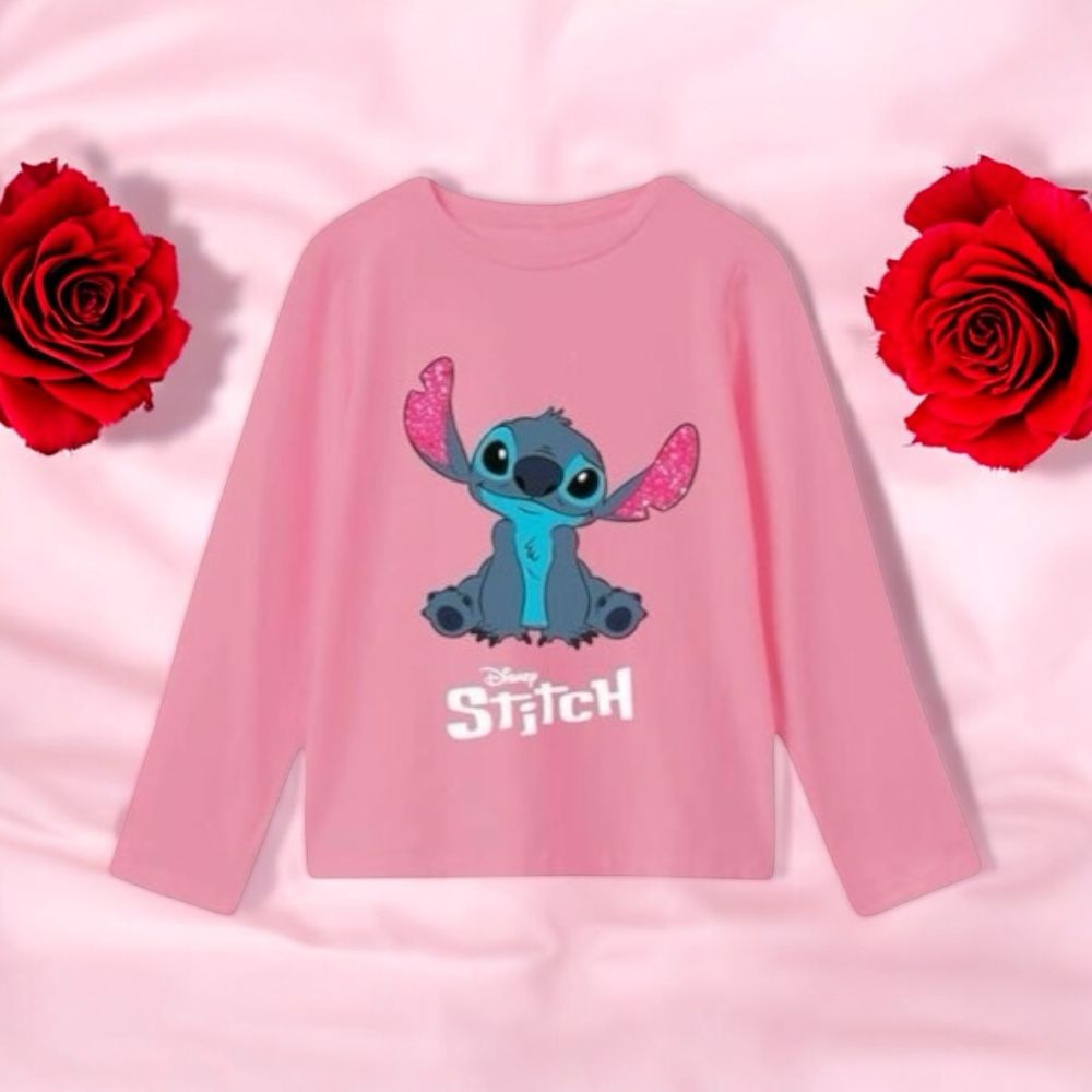 Camiseta manga larga rosa licencias   Stitch  niña algodón 100%