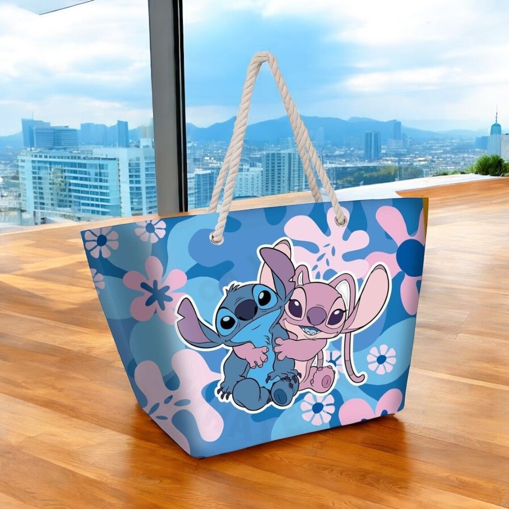 Increíble Bolsa Playa Hug Stitch Disney - Espaciosa 37x52x17cm