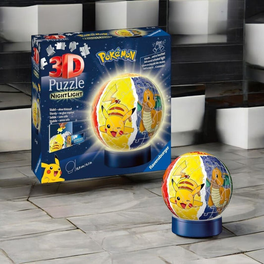 Puzzle 3D Luz Nocturna Pokémon 74 Piezas - Lámpara LED 15.9cm Pokeball Infantil