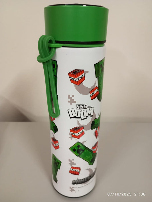 🎮 TERMO MINECRAFT ORIGINAL 450ml + Termómetro ⚡ ¡Perfecto para Pequeños Gamers! Mantiene Frío Todo el Día