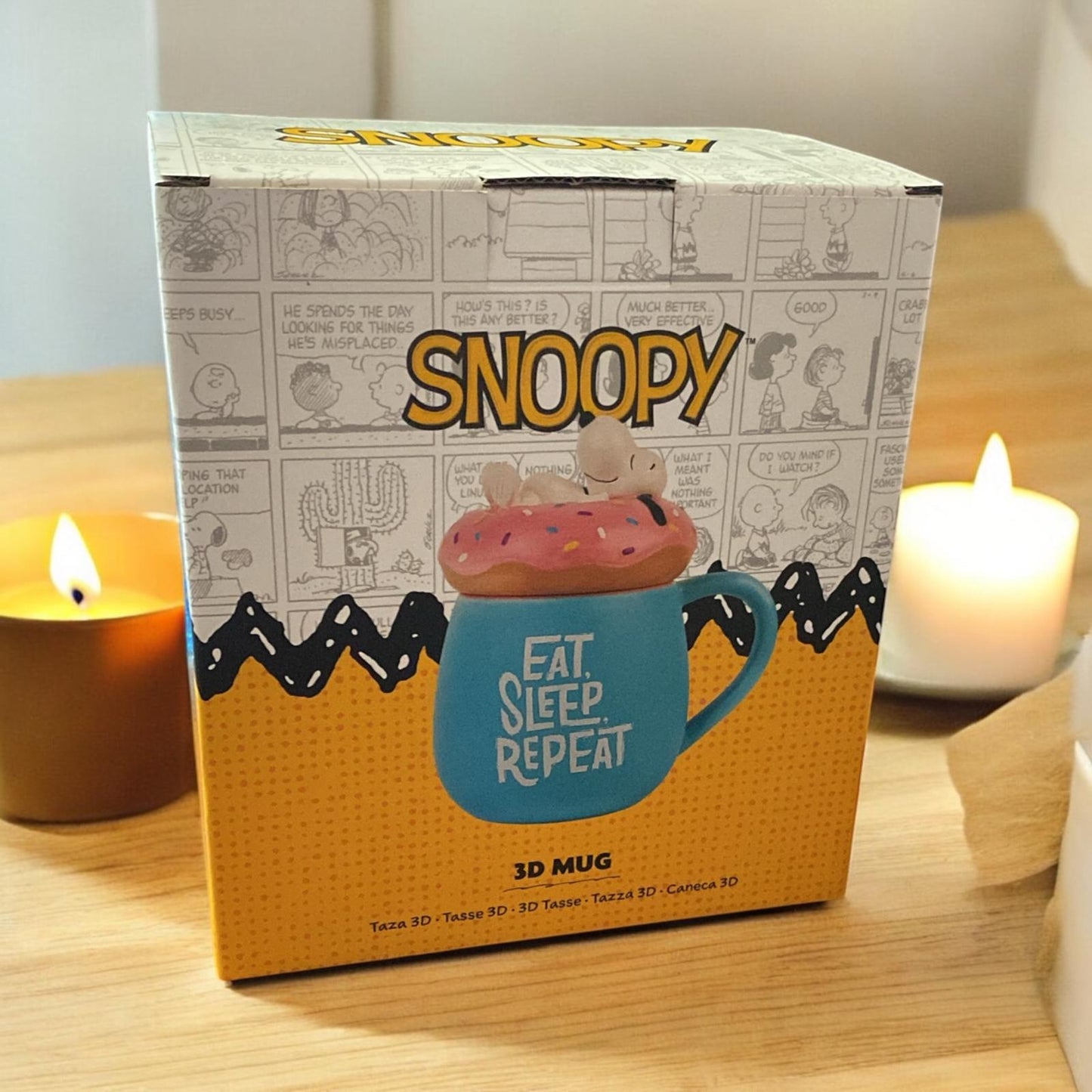 Taza 3D desayuno cafe Eat Sleep Repeat Snoopy 500ml regalo para mujer