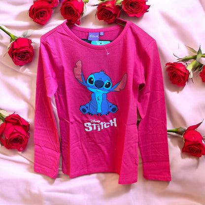 Camiseta manga larga fucsia licencias   Stitch  niña algodón 100%