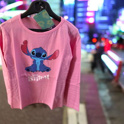 Camiseta manga larga rosa licencias   Stitch  niña algodón 100%