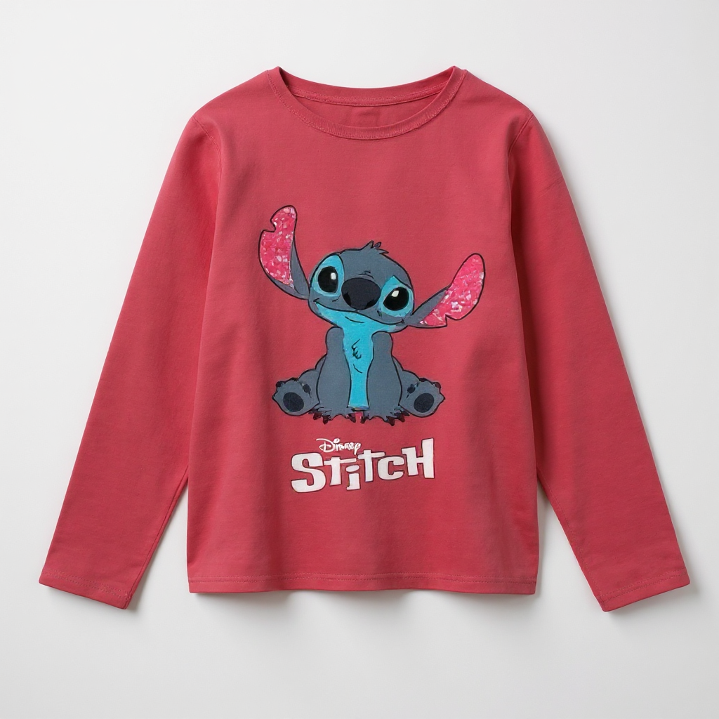 Camiseta manga larga fucsia licencias   Stitch  niña algodón 100%