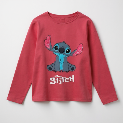 Camiseta manga larga fucsia licencias   Stitch  niña algodón 100%