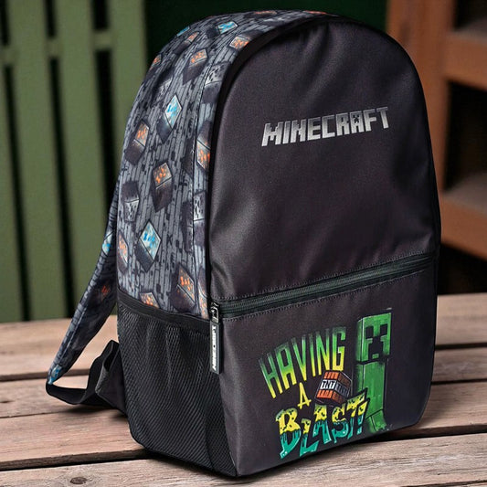 Mochila Minecraft Oficial Pixelada 40cm - Aventura Blocky Infinita | Resistencia Creeper