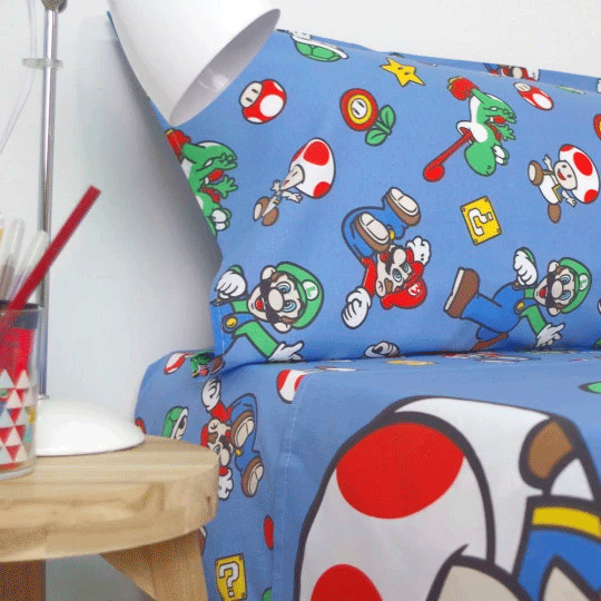 Juego de sábanas Super Mario Bros cama 90 – Algodón suave infantil
