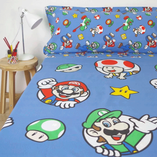 Juego de sábanas Super Mario Bros cama 90 – Algodón suave infantil