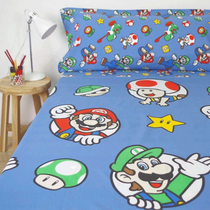 Juego de sábanas Super Mario Bros cama 90 – Algodón suave infantil