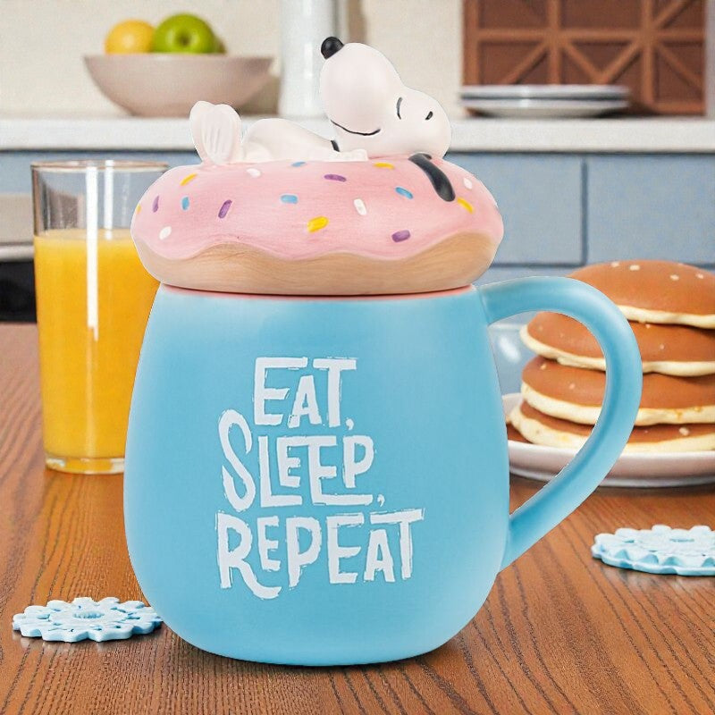 Taza 3D Eat Sleep Repeat Snoopy 500 ml con Tapa | Diseño Original