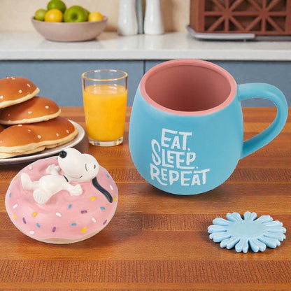 Taza 3D Eat Sleep Repeat Snoopy 500 ml con Tapa | Diseño Original