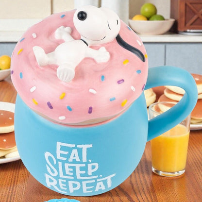 Taza 3D Eat Sleep Repeat Snoopy 500 ml con Tapa | Diseño Original