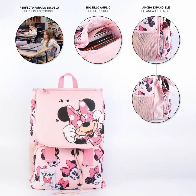 Disney Minnie Large Expandable School Backpack for Kids Size: 28.5 x 15 x 41 cm Cerda group. Gift for girls