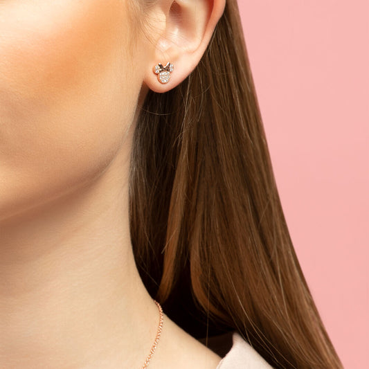 Pendientes Aro Minnie Mouse Disney Plata – Aros Bañados en Plata Ley con Piedras Transparentes y Cabeza Minnie – Accesorios Disney Mujer