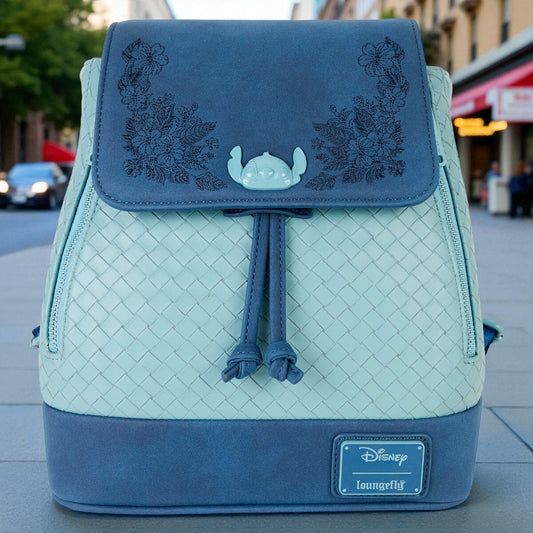 Loungefly Mini Mochila Stitch Azul Disney – Oficial 26cm con Bordado y Relieve
