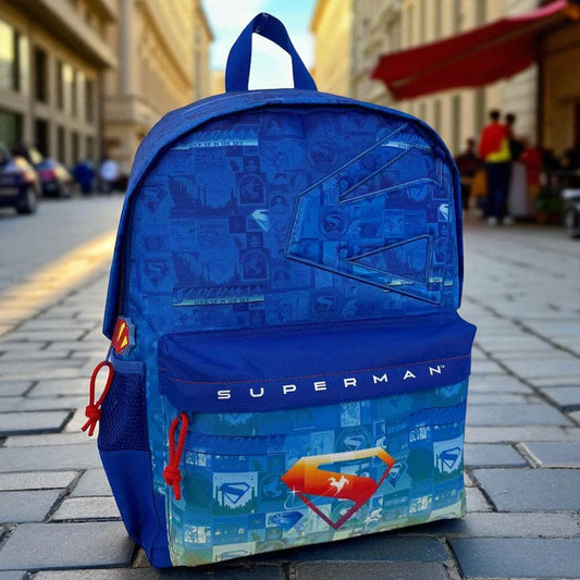 Mochila Superman DC Comics 40cm Adaptable | Poliéster Escolar Infantil | Ergonómica 2 Compartimentos