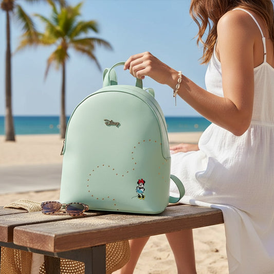 Mochila Luxe Minnie Disney 26cm – Mochila Premium Verde Pastel Oficial