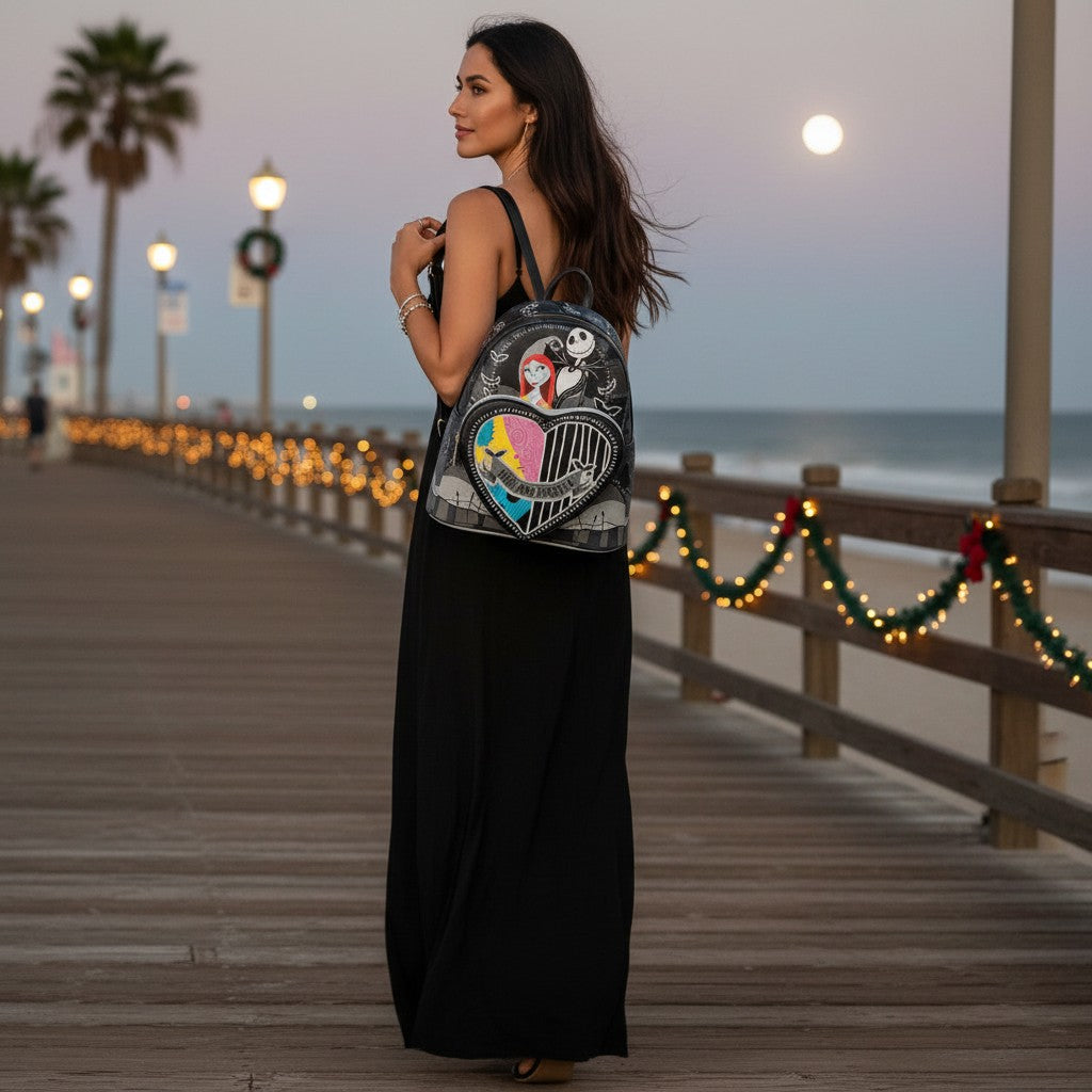 Mochila Jack y Sally Corazón Partido Loungefly 26cm – Pesadilla Antes de Navidad